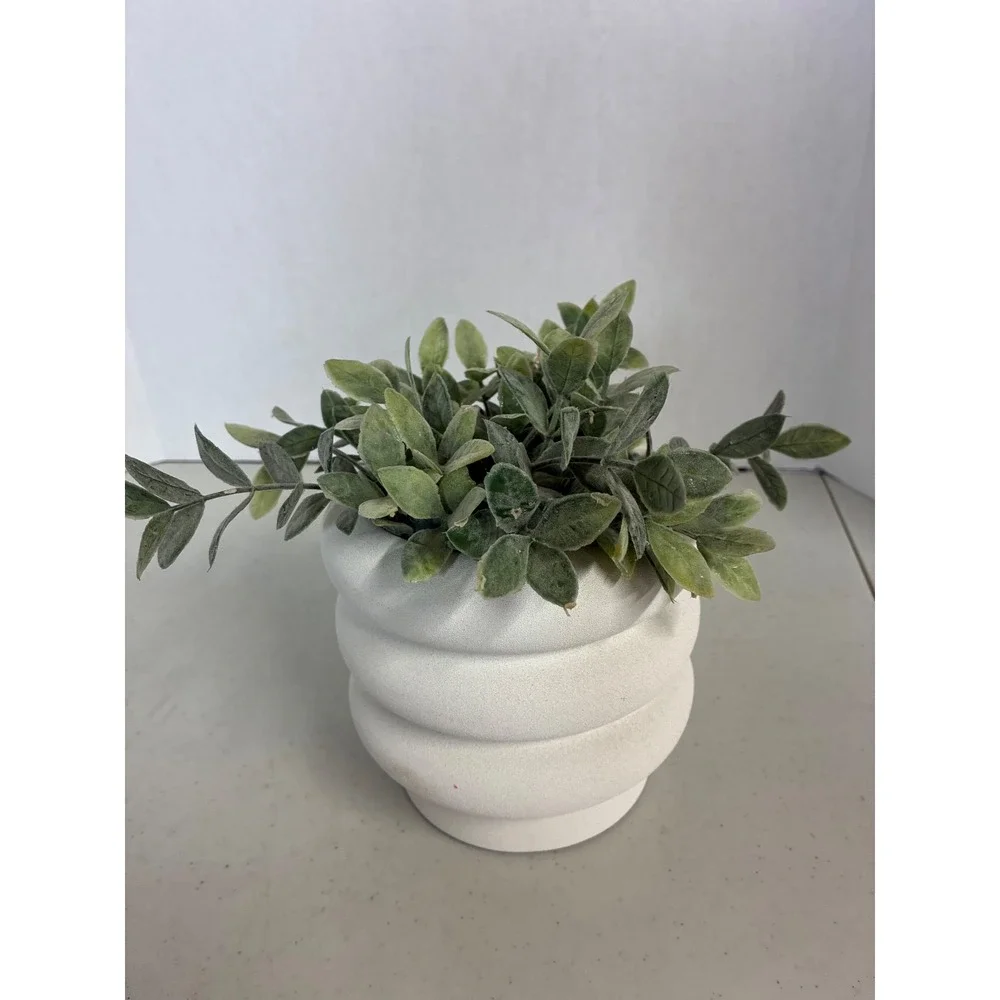 Better Homes & Gardens 6 Inch Chinooke White Ribbed Ceramic Faux Plant Planter